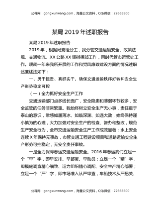 某局2019年述职报告