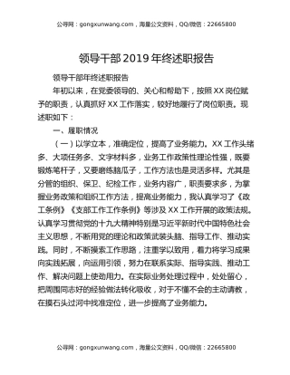 领导干部2019年终述职报告
