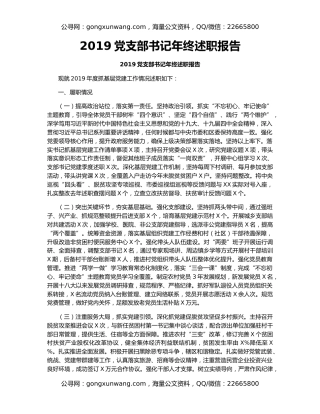 2019党支部书记年终述职报告
