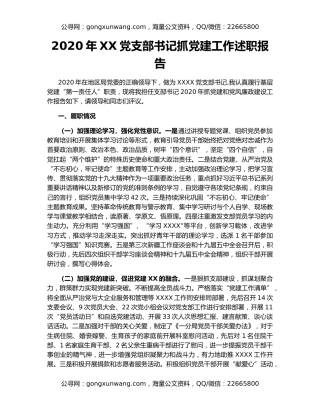 2020年XX党支部书记抓党建工作述职报告