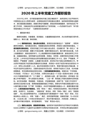 2020年上半年党建工作履职报告