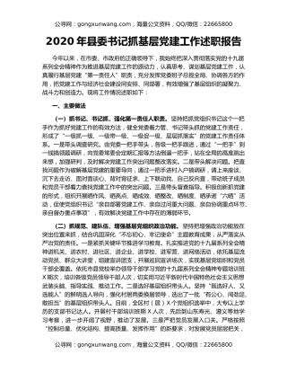2020年县委书记抓基层党建工作述职报告