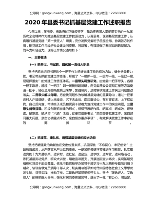 2020年县委书记抓基层党建工作述职报告（2）