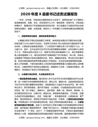 2020年度X县委书记述责述廉报告