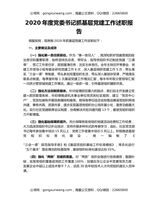 2020年度党委书记抓基层党建工作述职报告