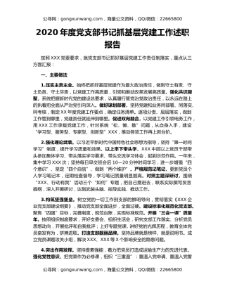 2020年度党支部书记抓基层党建工作述职报告