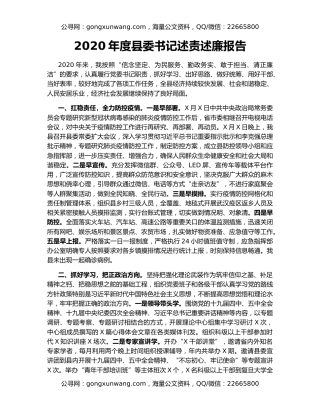 2020年度县委书记述责述廉报告