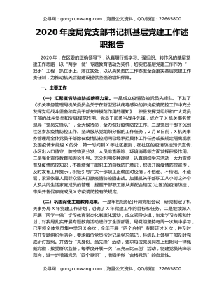 2020年度局党支部书记抓基层党建工作述职报告