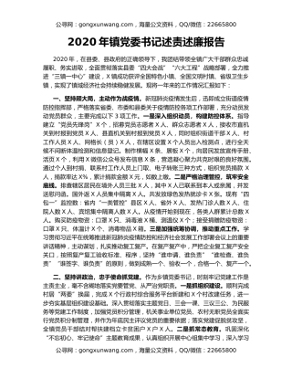 2020年镇党委书记述责述廉报告