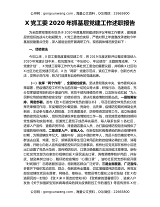 X党工委2020年抓基层党建工作述职报告
