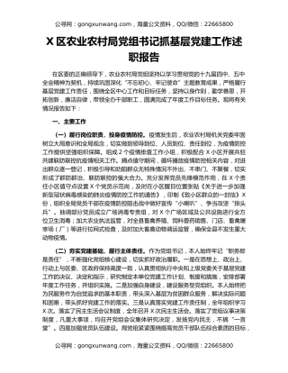 X区农业农村局党组书记抓基层党建工作述职报告
