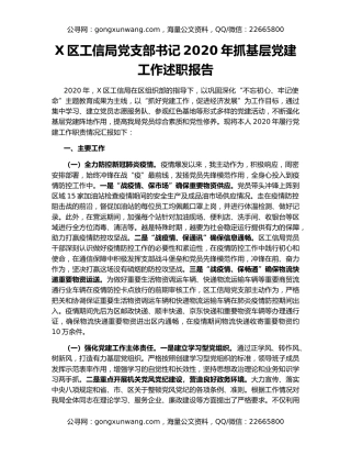 X区工信局党支部书记2020年抓基层党建工作述职报告