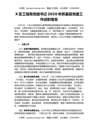 X区工信局党组书记2020年抓基层党建工作述职报告