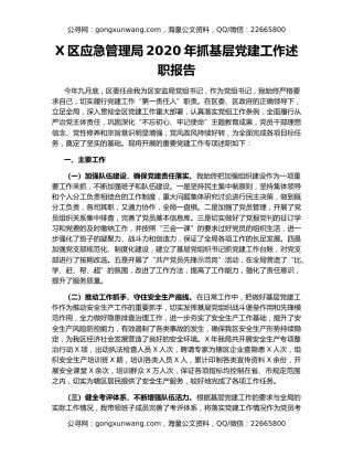 X区应急管理局2020年抓基层党建工作述职报告