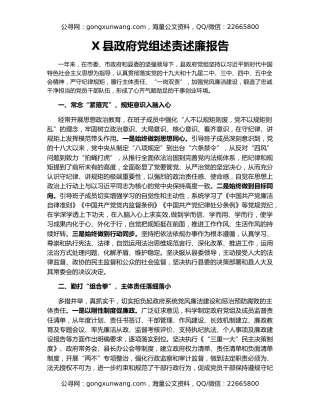 X县政府党组述责述廉报告