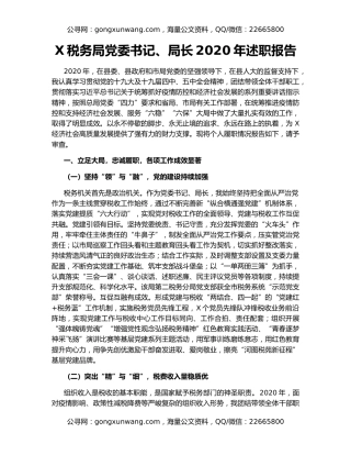 X税务局党委书记、局长2020年述职报告