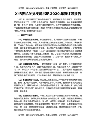 X纪委机关党支部书记2020年度述职报告