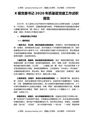 X镇党委书记2020年抓基层党建工作述职报告