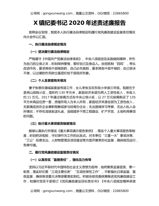 X镇纪委书记2020年述责述廉报告