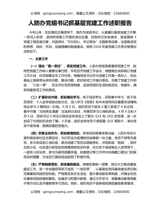 人防办党组书记抓基层党建工作述职报告