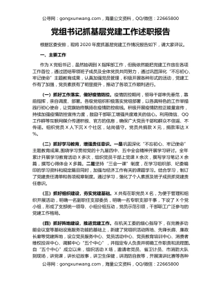 党组书记抓基层党建工作述职报告