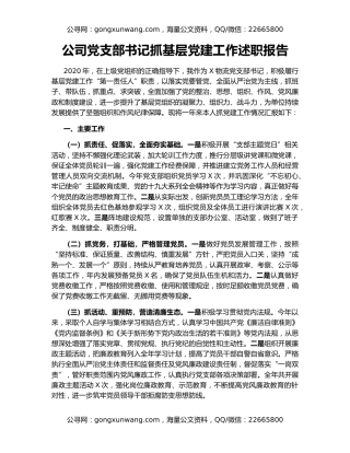 公司党支部书记抓基层党建工作述职报告