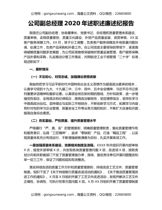 公司副总经理2020年述职述廉述纪报告（2）