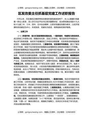 区发改委主任抓基层党建工作述职报告