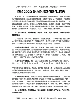 县长2020年述学述职述廉述法报告