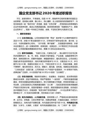 国企党支部书记2020年度述职报告