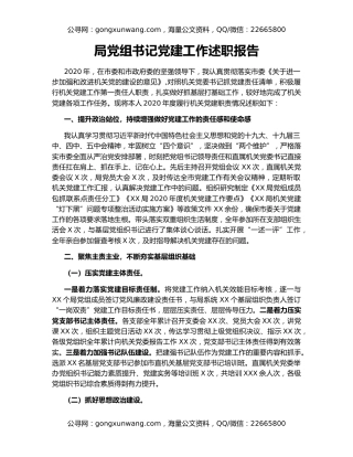 局党组书记党建工作述职报告