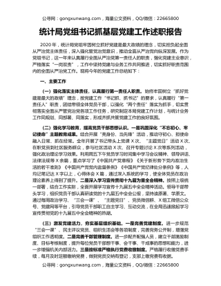 统计局党组书记抓基层党建工作述职报告