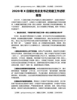 2020年X日报社党总支书记党建工作述职报告