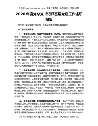 2020年度党总支书记抓基层党建工作述职报告