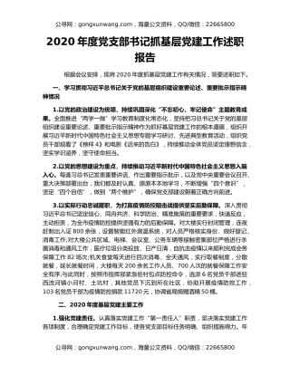 2020年度党支部书记抓基层党建工作述职报告