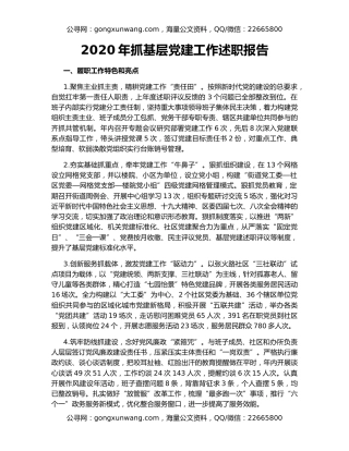 2020年抓基层党建工作述职报告20184