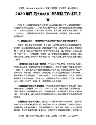 2020年日报社党总支书记党建工作述职报告