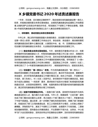 X乡镇党委书记2020年述责述廉报告