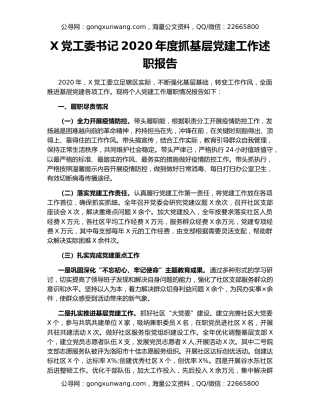 X党工委书记2020年度抓基层党建工作述职报告（3）