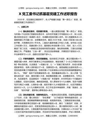 X党工委书记抓基层党建工作述职报告
