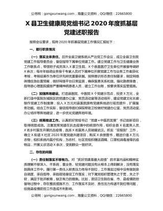 X县卫生健康局党组书记2020年度抓基层党建述职报告