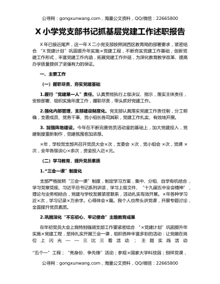 X小学党支部书记抓基层党建工作述职报告