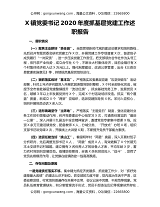 X镇党委书记2020年度抓基层党建工作述职报告