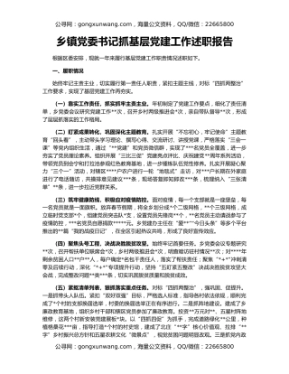 乡镇党委书记抓基层党建工作述职报告