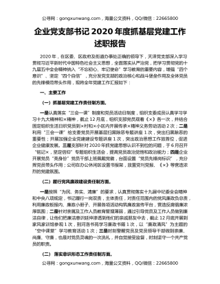 企业党支部书记2020年度抓基层党建工作述职报告