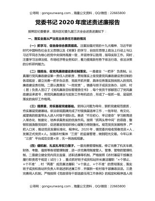 党委书记2020年度述责述廉报告