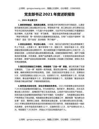 党支部书记2021年度述职报告