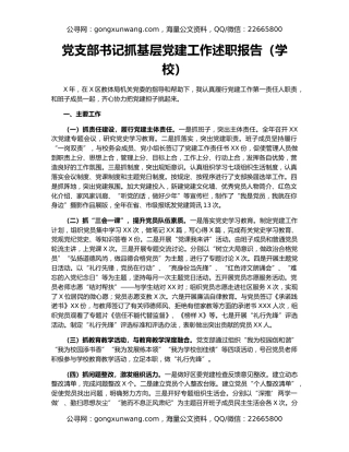 党支部书记抓基层党建工作述职报告（学校）