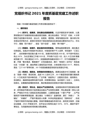党组织书记2021年度抓基层党建工作述职报告