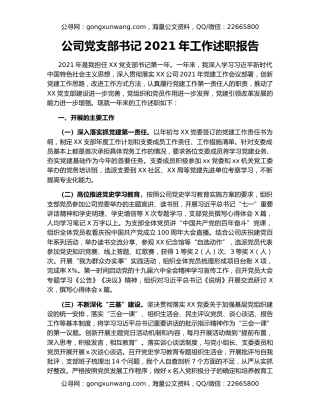 公司党支部书记2021年工作述职报告